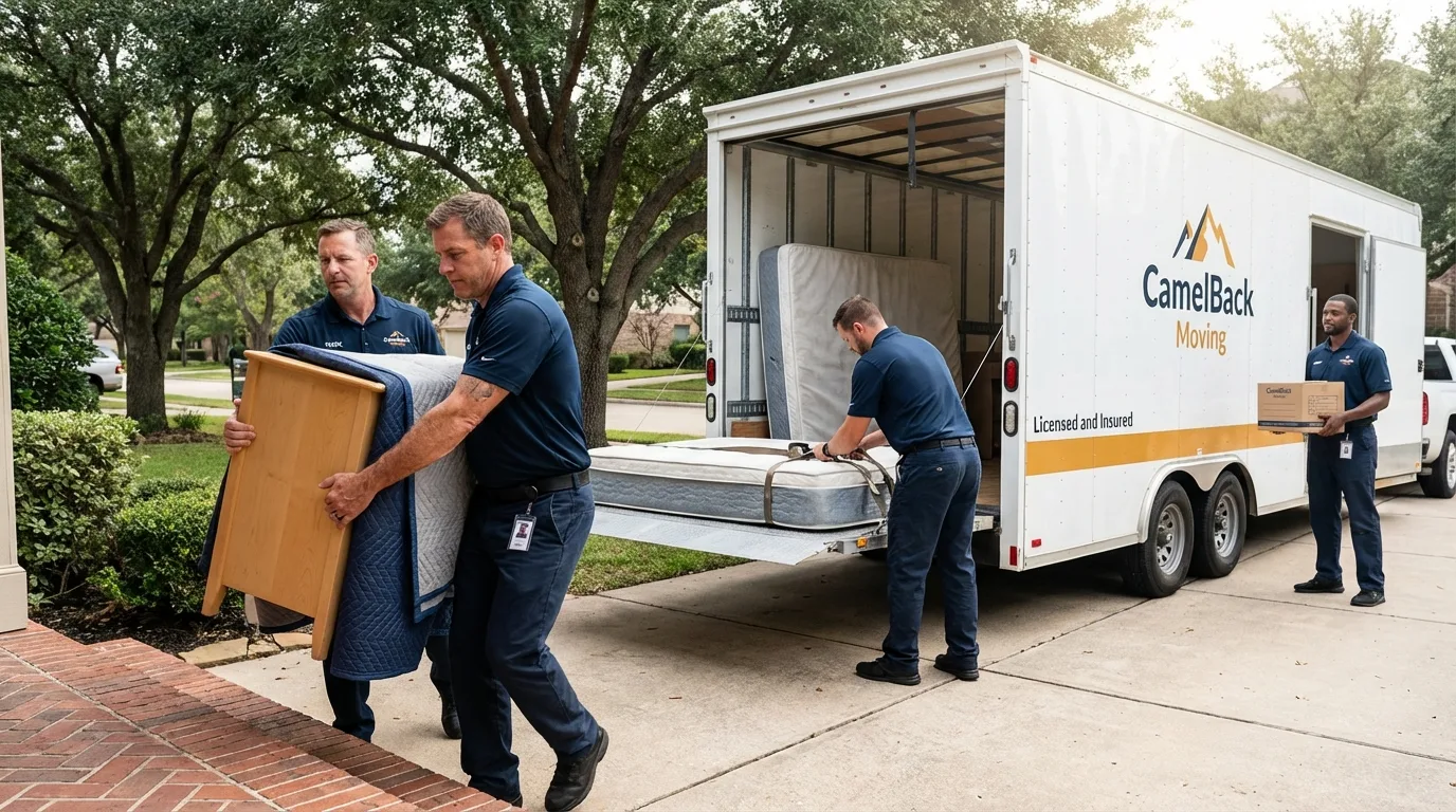 Crew loading residential truck for cross-state move from Hudson, OH