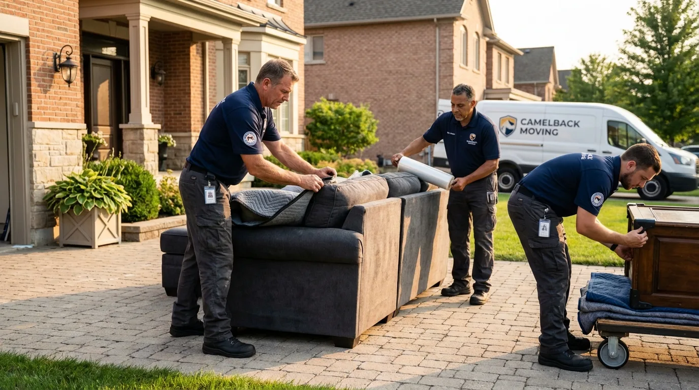 Large estate moving crew wrapping furniture in Hudson, OH